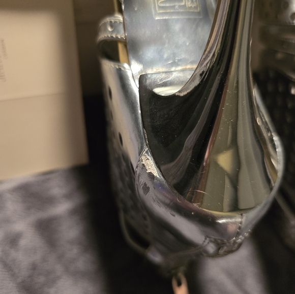 JIMMY CHOO Silver & Gold Metallic Ankle Caged Stilettos - Picture 13 of 14